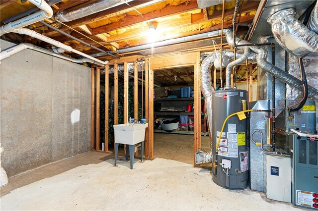unfinished basement with water heater