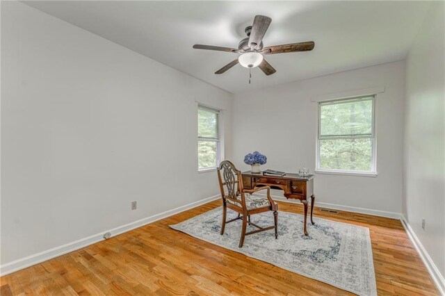 103 White Cir, Rockmart, GA 30153 - office area with light wood-style floors, a ceiling fan, and baseboards