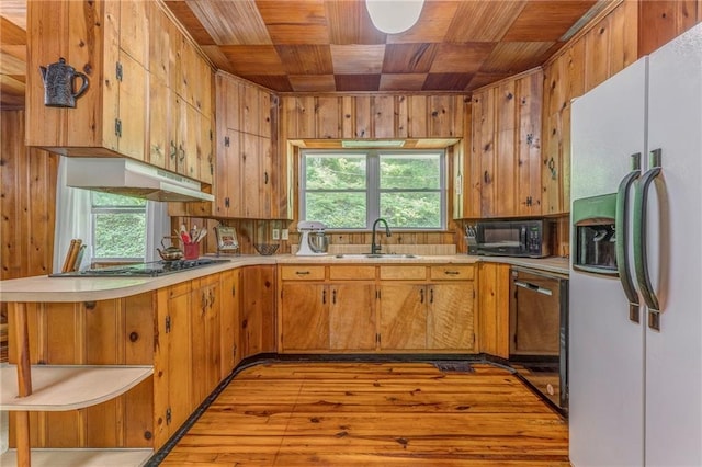 103 White Cir, Rockmart, GA 30153 - kitchen featuring black appliances, wooden ceiling, a sink, light countertops, and plenty of natural light