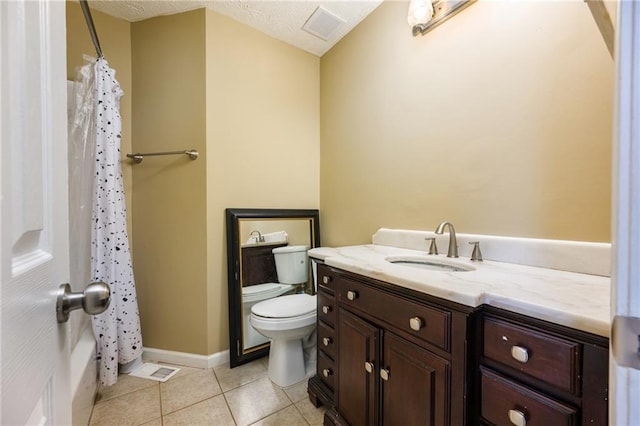 full bath with visible vents, baseboards, toilet, tile patterned flooring, and vanity