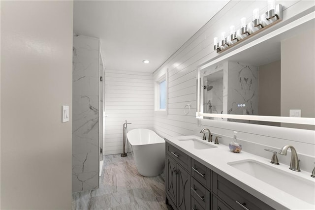 4635 Dawsonville Hwy, Gainesville, GA 30506 - full bath featuring a freestanding bath, marble finish floor, a marble finish shower, and a sink