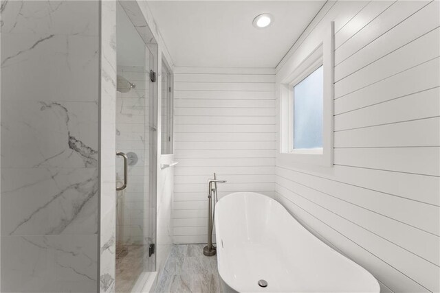 4635 Dawsonville Hwy, Gainesville, GA 30506 - full bath featuring a shower stall, recessed lighting, and a freestanding bath