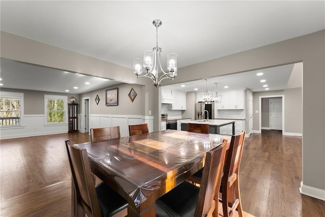 4635 Dawsonville Hwy, Gainesville, GA 30506 - dining area featuring recessed lighting, baseboards, a notable chandelier, and dark wood-style flooring