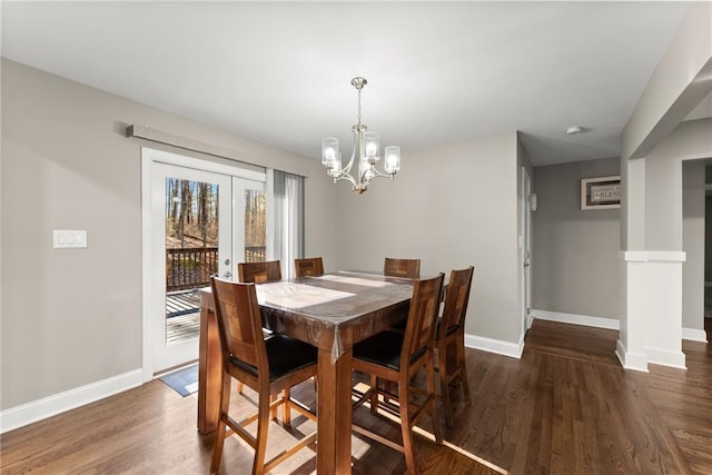 4635 Dawsonville Hwy, Gainesville, GA 30506 - dining area featuring a chandelier, baseboards, wood finished floors, and french doors