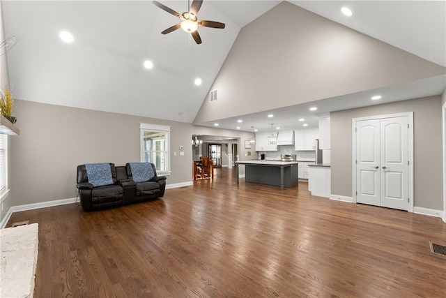 4635 Dawsonville Hwy, Gainesville, GA 30506 - unfurnished living room with dark wood-style floors, baseboards, and a ceiling fan
