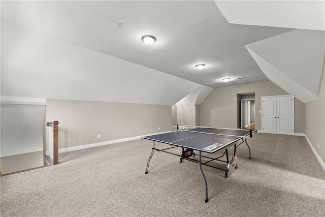 4635 Dawsonville Hwy, Gainesville, GA 30506 - recreation room with vaulted ceiling, baseboards, and carpet floors