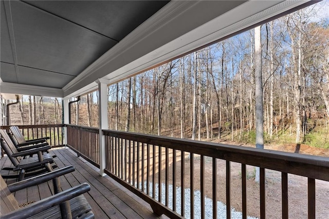 4635 Dawsonville Hwy, Gainesville, GA 30506 - wooden terrace featuring a forest view and covered porch