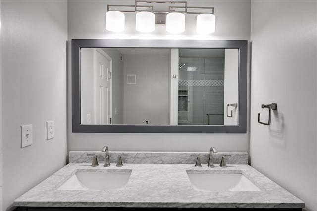 2135 N Forest Trl, Dunwoody, GA 30338 - bathroom with double vanity and a stall shower