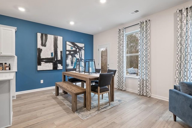 104 Chapel Hill Pkwy, Newnan, GA 30263 - dining space featuring light wood-type flooring, recessed lighting, baseboards, and visible vents