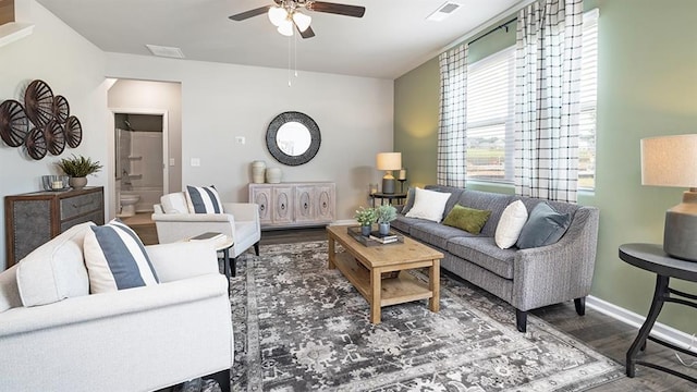 1316 Village Brook Dr, Dacula, GA 30019 - living area with wood finished floors and ceiling fan