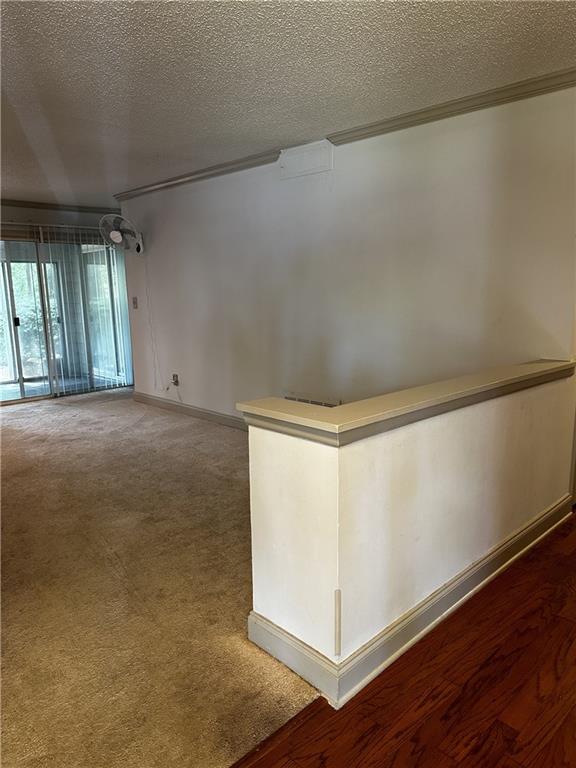 carpeted spare room with a textured ceiling