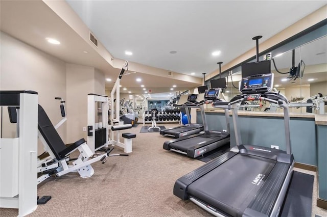2626 Peachtree Rd NW Unit 606, Atlanta, GA 30305 - gym featuring carpet floors, visible vents, and recessed lighting