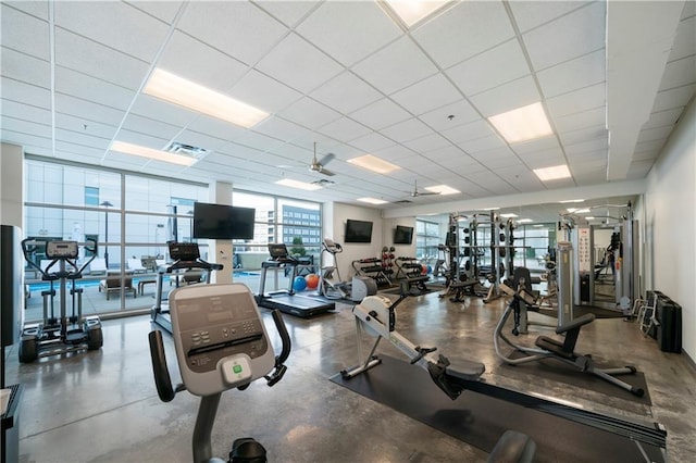 1100 Howell Mill Rd NW Unit 708, Atlanta, GA 30318 - exercise room featuring a paneled ceiling