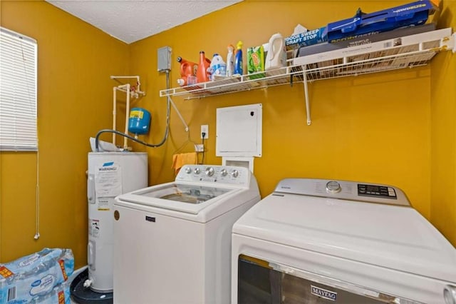 1450 Steam Engine Way, Conyers, GA 30013 - laundry room with electric water heater, washer and dryer, and a textured ceiling