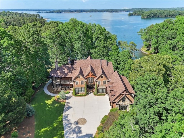 bird's eye view featuring a water view