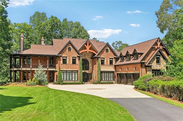 view of front of house featuring a garage and a front lawn