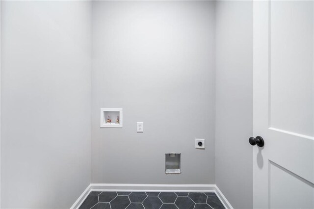4189 Tamarack Dr, Jasper, GA 30143 - laundry room with electric dryer hookup, dark tile patterned flooring, hookup for a washing machine, and baseboards