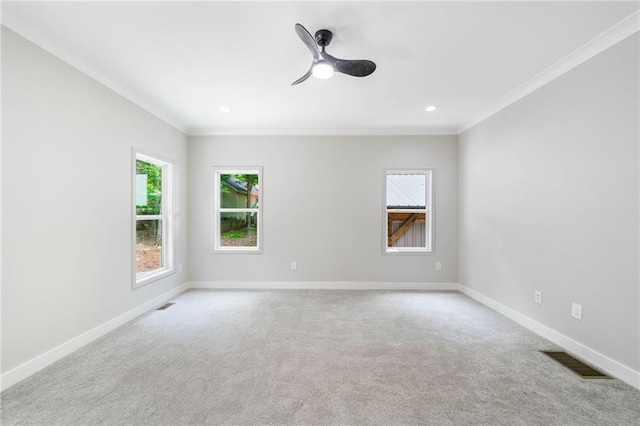4189 Tamarack Dr, Jasper, GA 30143 - empty room featuring plenty of natural light, carpet flooring, ornamental molding, ceiling fan, and recessed lighting