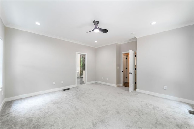 4189 Tamarack Dr, Jasper, GA 30143 - spare room with ceiling fan, light colored carpet, baseboards, ornamental molding, and recessed lighting