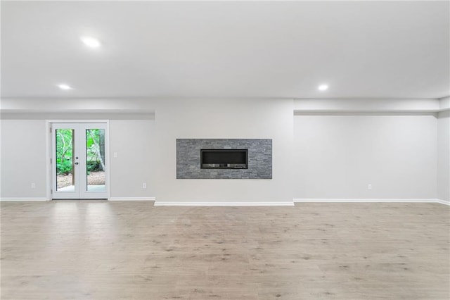 4189 Tamarack Dr, Jasper, GA 30143 - unfurnished living room with recessed lighting, baseboards, wood finished floors, and a fireplace