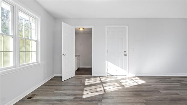 interior space with a closet and dark hardwood / wood-style floors