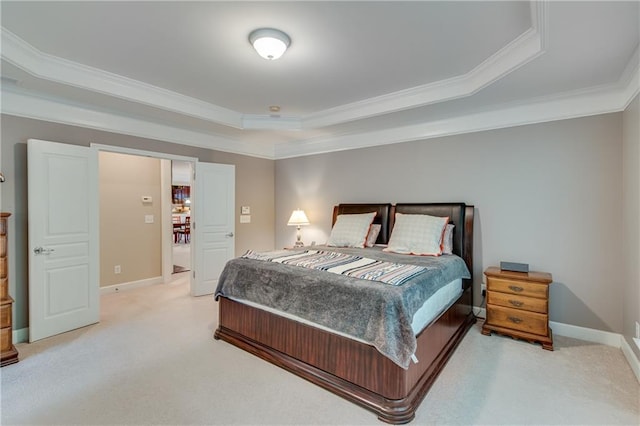 4460 Delano Dr, Cumming, GA 30040 - bedroom with a raised ceiling, crown molding, light colored carpet, and baseboards