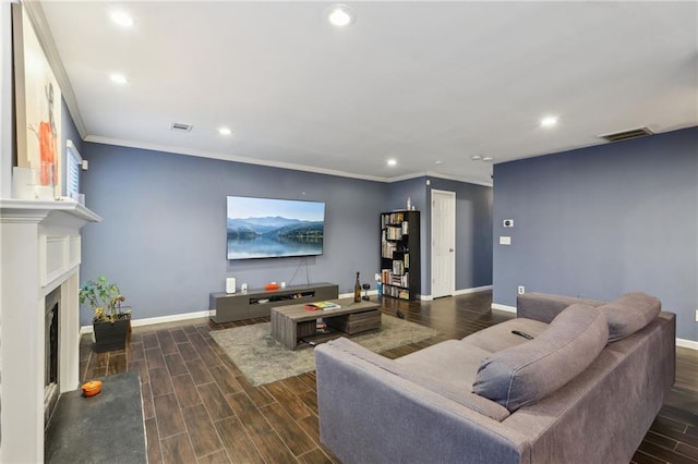 living room with crown molding