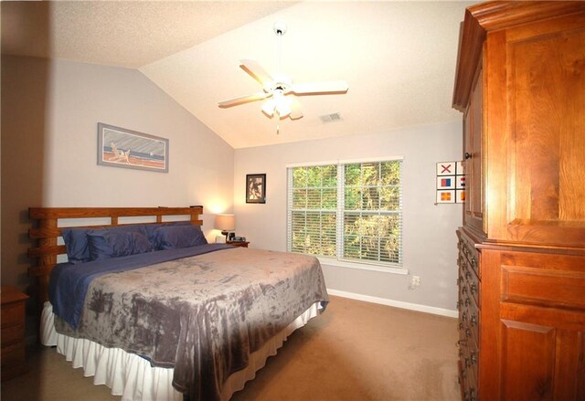 70 Darbys Crossing Ct, Hiram, GA 30141 - bedroom with dark colored carpet, vaulted ceiling, baseboards, and ceiling fan