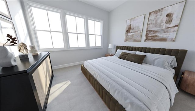 bedroom with light colored carpet