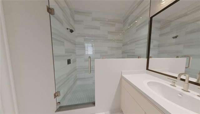 bathroom with vanity and walk in shower