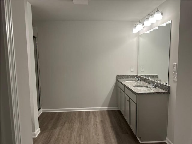 bathroom with baseboards, a sink, and wood finished floors