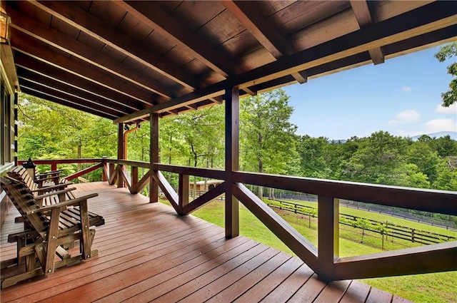 212 Dogpatch Ln, Blue Ridge, GA 30513 - deck featuring a lawn and a wooded view