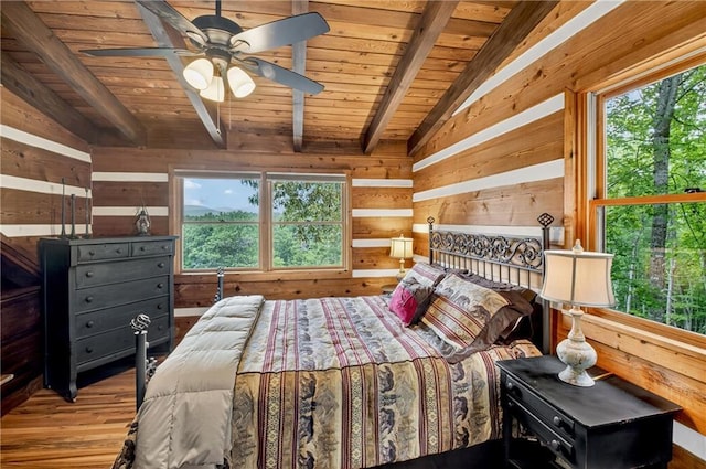 212 Dogpatch Ln, Blue Ridge, GA 30513 - bedroom with wooden walls, wooden ceiling, multiple windows, and wood finished floors
