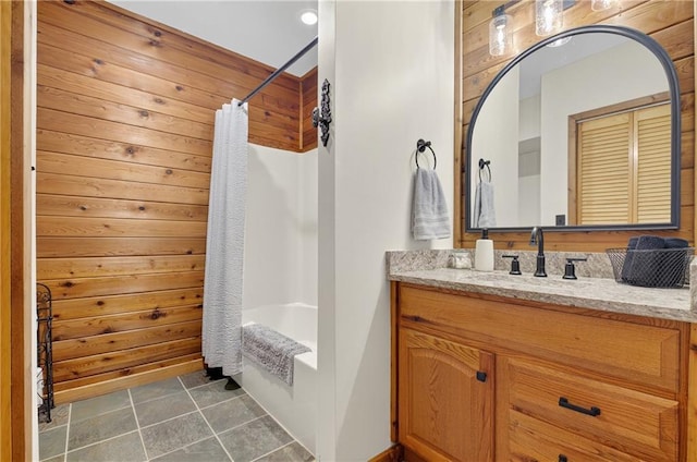 212 Dogpatch Ln, Blue Ridge, GA 30513 - bathroom featuring vanity, shower / bath combination with curtain, and tile patterned floors
