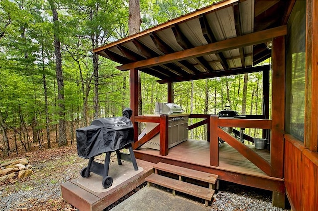 212 Dogpatch Ln, Blue Ridge, GA 30513 - deck featuring grilling area and a view of trees