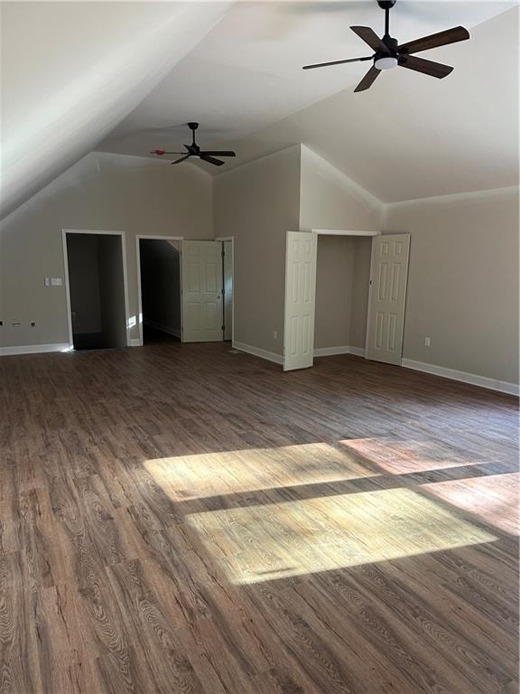 additional living space featuring ceiling fan, vaulted ceiling, and hardwood / wood-style flooring