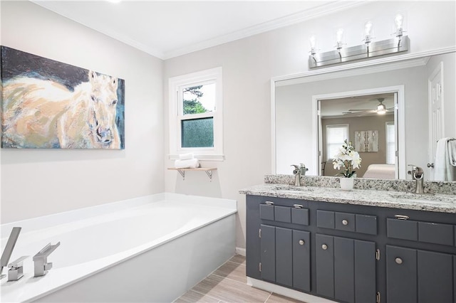4497 Windsor Oaks Dr, Marietta, GA 30066 - bathroom featuring a garden tub, double vanity, plenty of natural light, ornamental molding, and ensuite bathroom