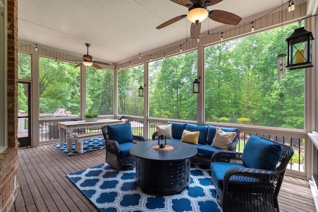 exterior space with an outdoor hangout area and ceiling fan
