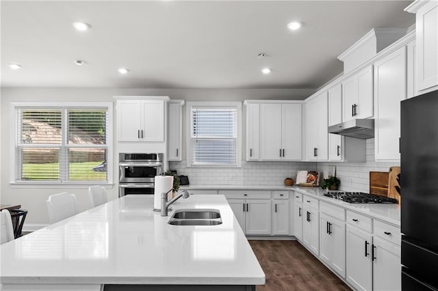 4011 Fallen Leaf Ct, Kennesaw, GA 30152 - kitchen featuring a sink, appliances with stainless steel finishes, under cabinet range hood, light countertops, and recessed lighting