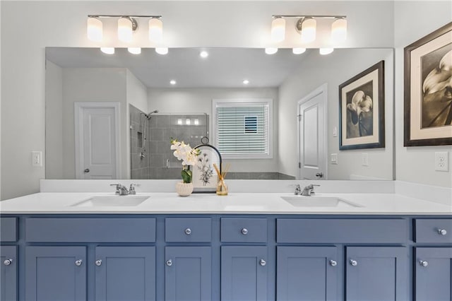 4011 Fallen Leaf Ct, Kennesaw, GA 30152 - full bathroom with double vanity and a tile shower