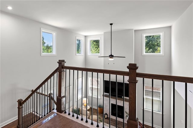 4011 Fallen Leaf Ct, Kennesaw, GA 30152 - staircase with healthy amount of natural light, ceiling fan, recessed lighting, and baseboards