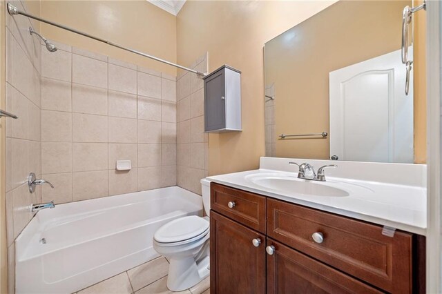 2380 Crescent Park Ct Unit 4, Atlanta, GA 30339 - bathroom featuring toilet, vanity, shower / washtub combination, tile patterned floors, and ornamental molding