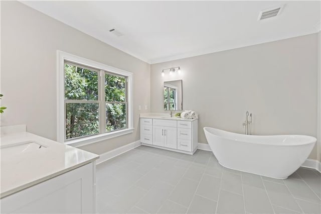 bathroom with vanity and a bath