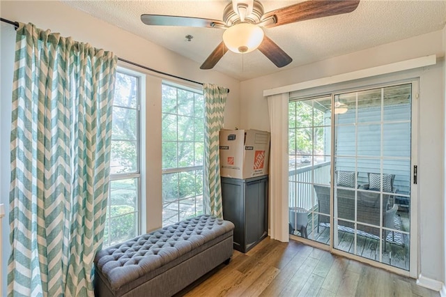 215 Cobblestone Trl, Avondale Estates, GA 30002 - sitting room with wood finished floors, a textured ceiling, and a ceiling fan