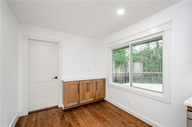 unfurnished room featuring dark wood-type flooring