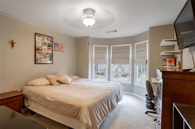 bedroom featuring carpet floors and ceiling fan