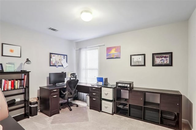 view of carpeted home office