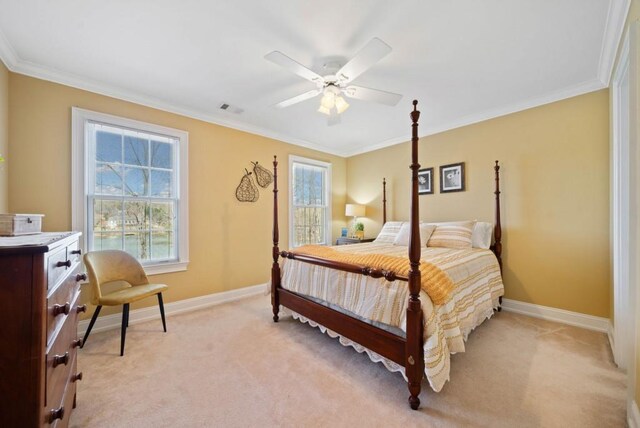 interior space with crown molding, ceiling fan, and light wood-type flooring