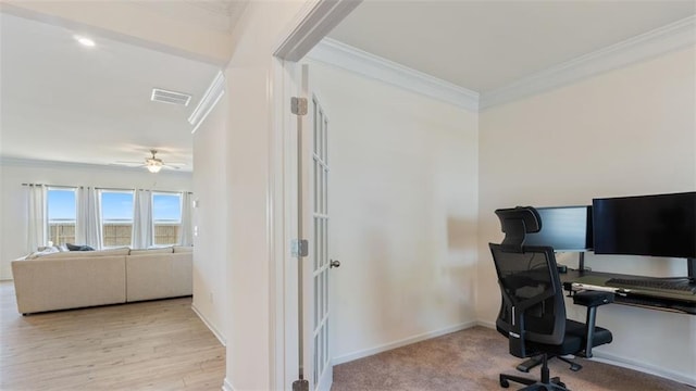 231 Malbone St SW, Cartersville, GA 30120 - office area featuring ornamental molding, ceiling fan, and baseboards