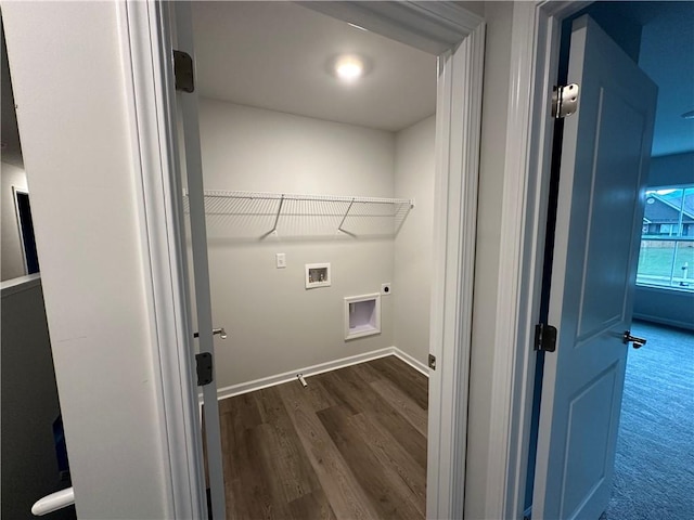 washroom with washer hookup, electric dryer hookup, and dark hardwood / wood-style floors